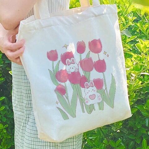 Túi Xách Đeo Vai Vải Canvas Cỡ Lớn In Hình Hoa Tulip Thời Trang 2022 Cho Nữ