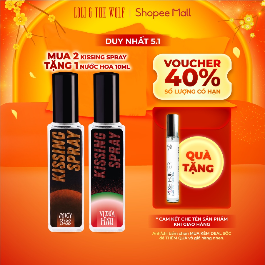 Xịt thơm miệng Kissing Spray Loli The Wolf hương trái cây Juicy Kiss the mát bạc hà chai 20ml