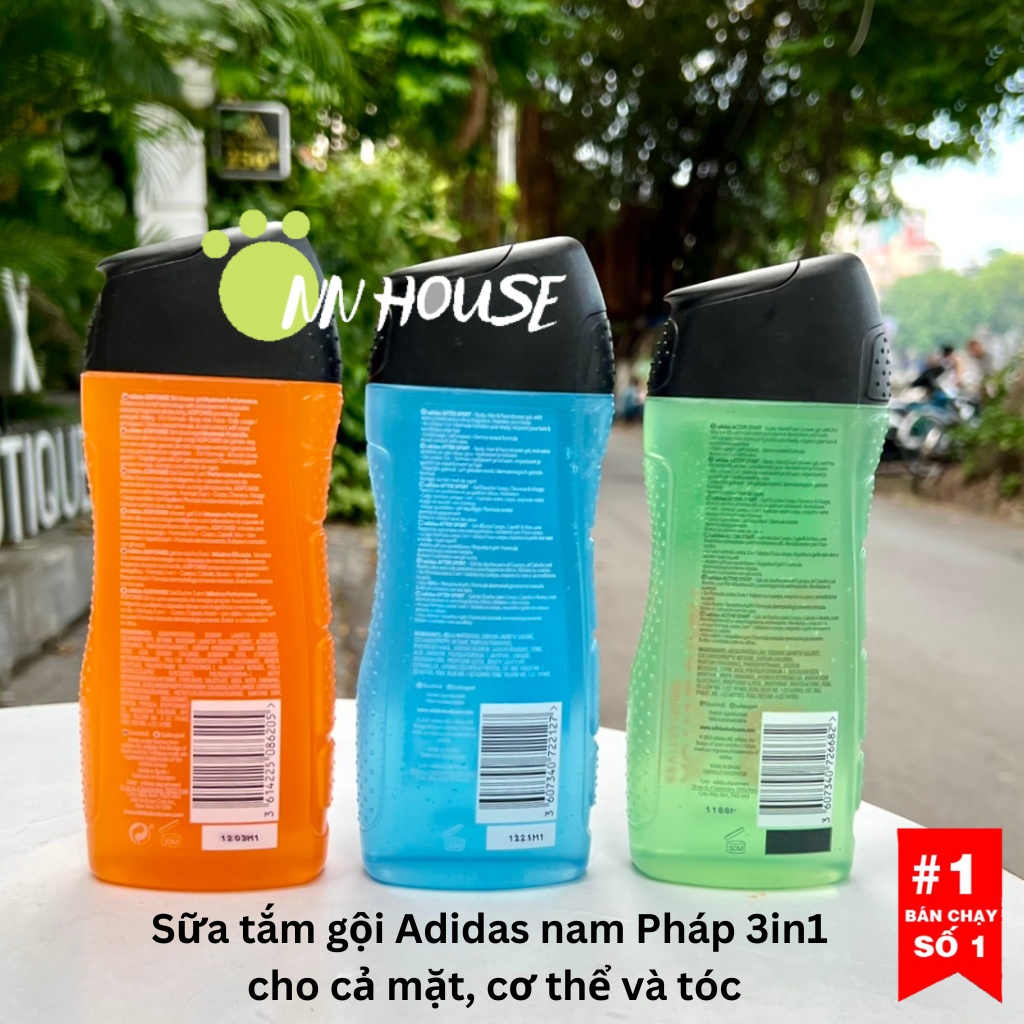 Sữa tắm gội nam 3 in 1 Adidas Pháp 3in1 mặt, cơ thể và tóc hương thơm men, shower gel khử mùi, dưỡng ẩm body wash, hair