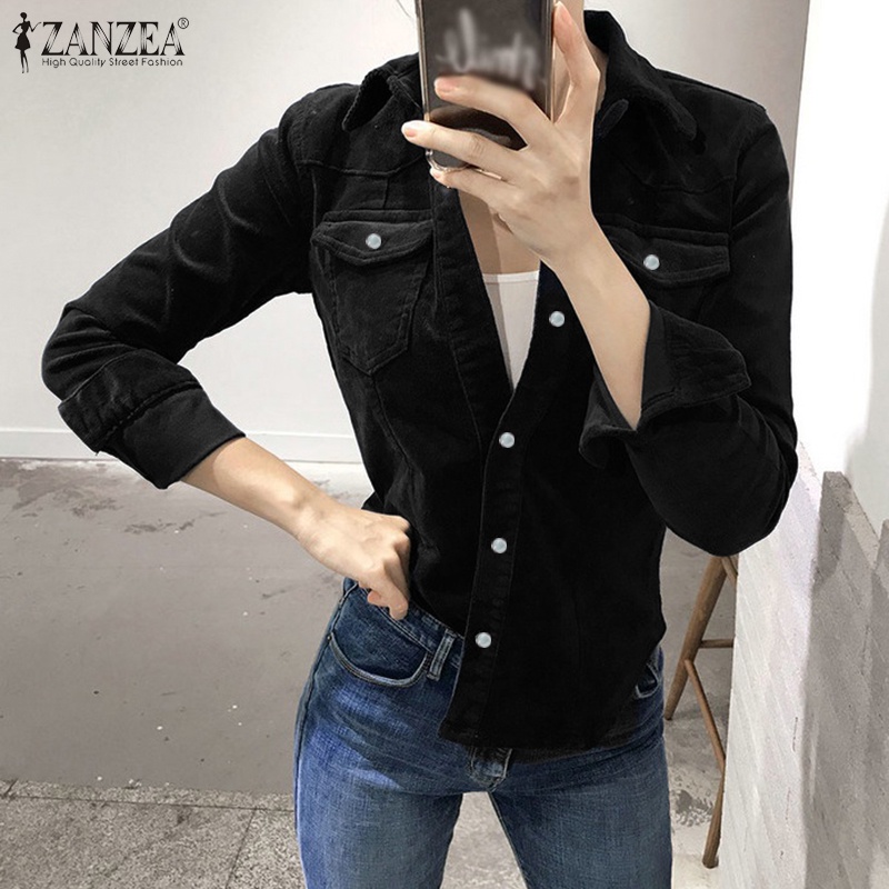 Áo sơ mi ZANZEA tay dài cổ bẻ dáng ôm thời trang cho nữ