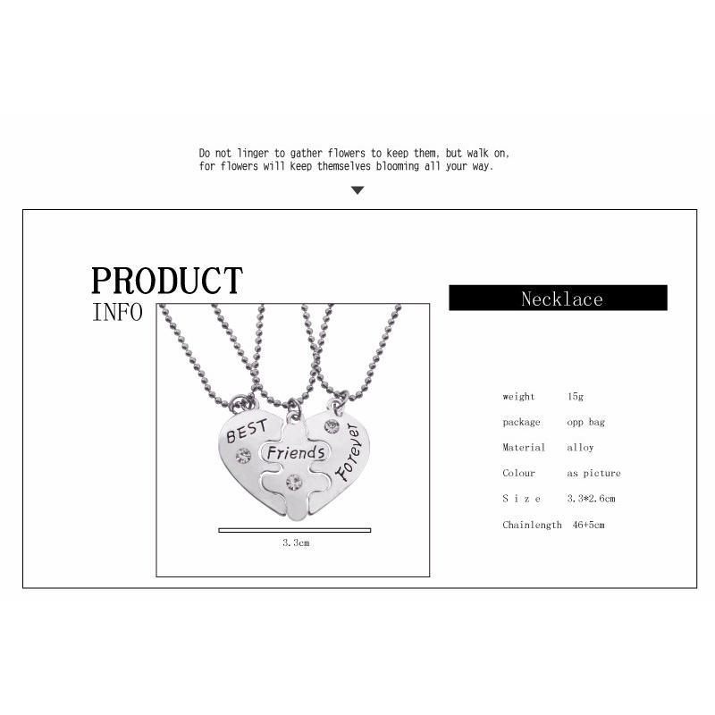 Set 3 Vòng cổ Mặt Trái Tim Khắc Chữ Best Friend Forever BFF Thời Trang Cho Nam Nữ Best Friend Heart Pendant Necklace Adjustable Choker Jewelry Sets Geometry Couple Gift Party Jewelry Accessories Gift