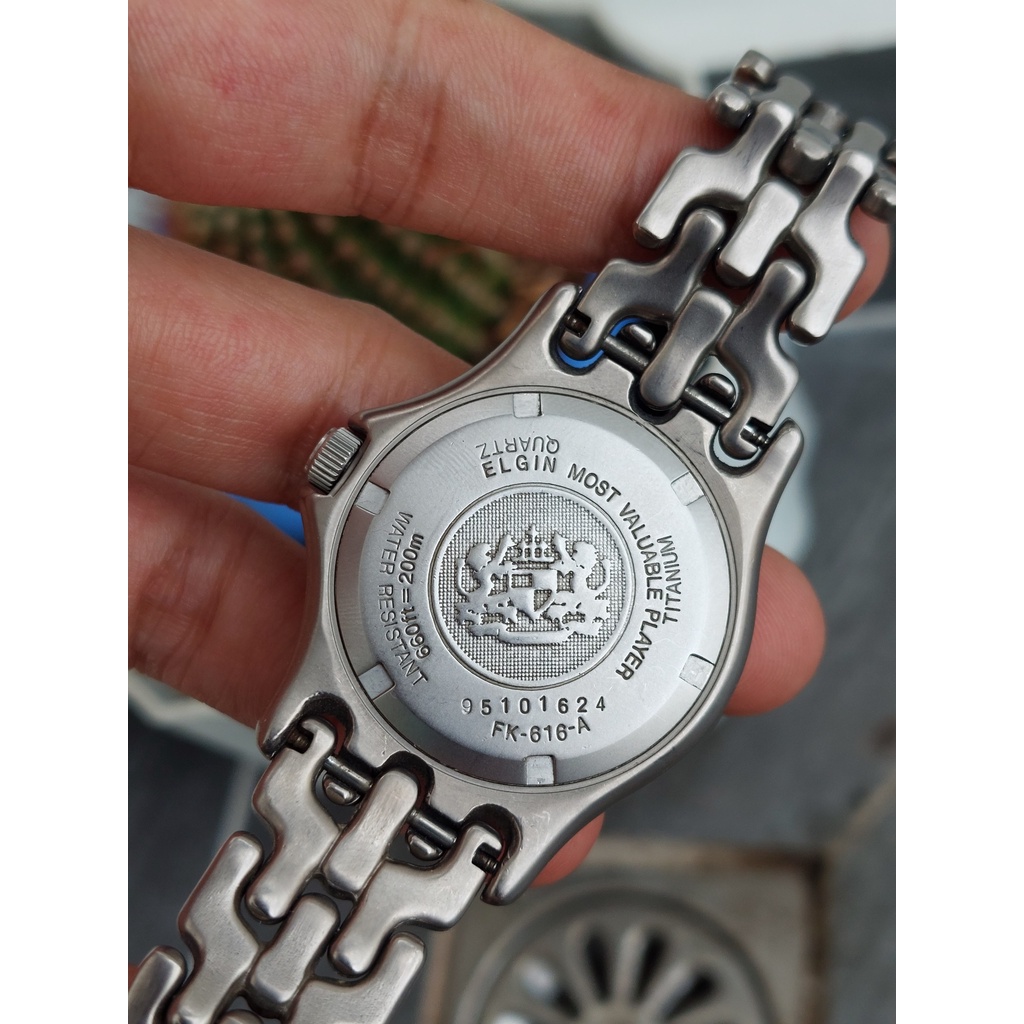 Đồng hồ nam Elgin 6 kim Titanium chữ trắng chạy pin hàng Si