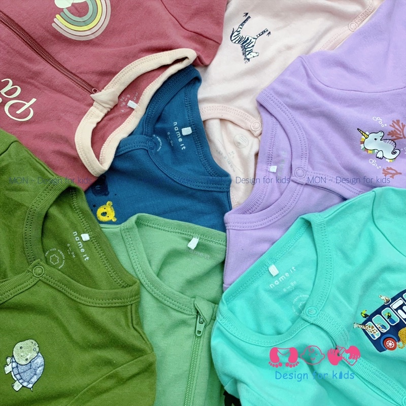 (Chọn mẫu) (Size 2-3 tuổi) Sleepsuit bộ body dài tay liền tất hàng xuất Name.it, Mother.care, Trois moutons cho bé