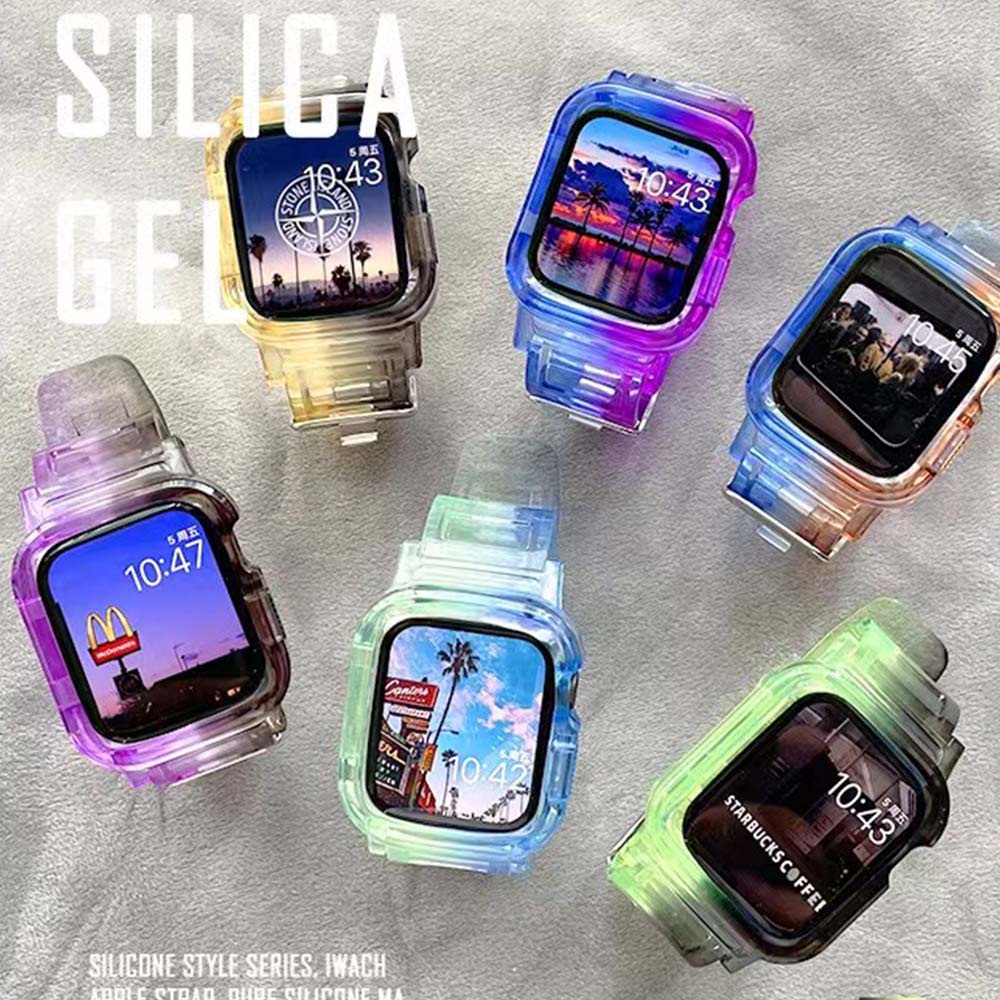 Dây Đeo Silicone Trong Suốt Hai Màu Cho Đồng Hồ Thông Minh series 8 / 7 / 6 / 5 / SE / 4 / 3 iwatch 45 / 44 / 42 / 41 / 40 / 38mm