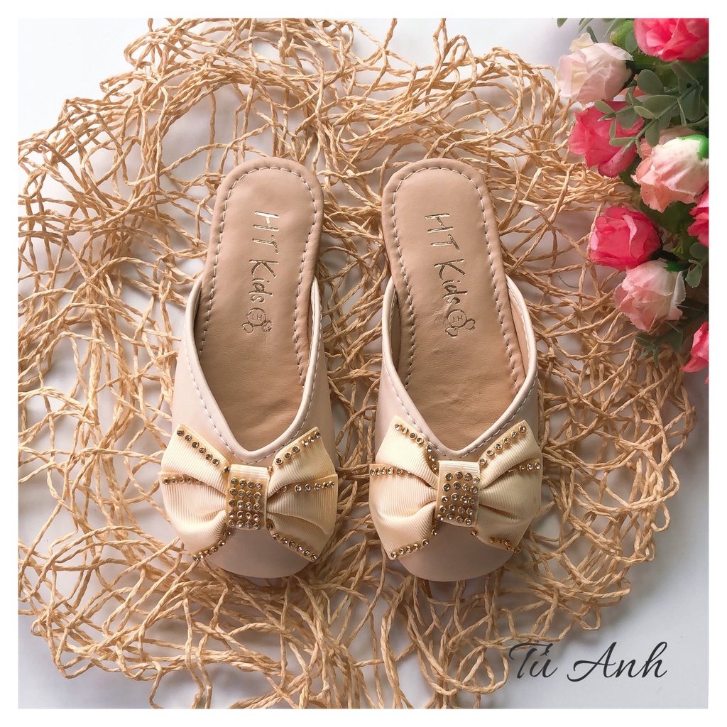 Dép sục nơ đá da PU mềm phong cách Hàn Quốc cho bé gái 2_10 tuổi