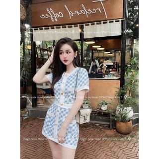 Set váy xanh hoạ tiết zic zac