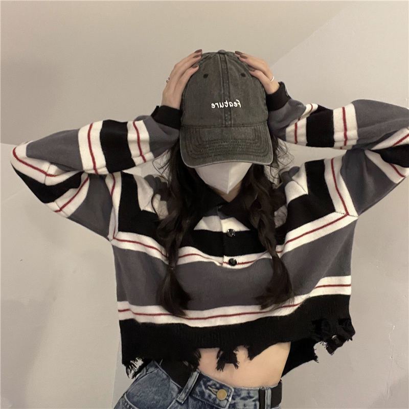 Áo thun dáng ngắn tay dài kẻ sọc ngang thời trang cho nữ VEN022 | BigBuy360 - bigbuy360.vn