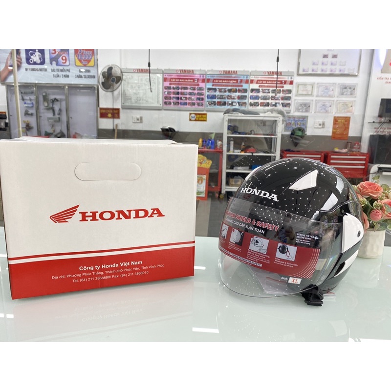 Mũ bảo hiểm Honda chính hãng 3/4 đầu màu đen mới 2023