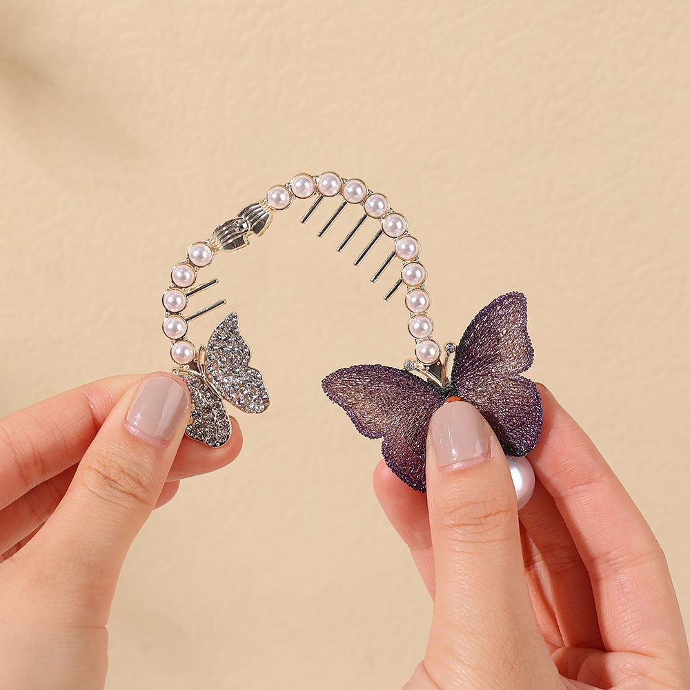 1 Kẹp Tóc Đuôi Ngựa Hình Bướm Đính Ngọc Trai Phong Cách Vintage Thanh Lịch Dành Cho Nữ