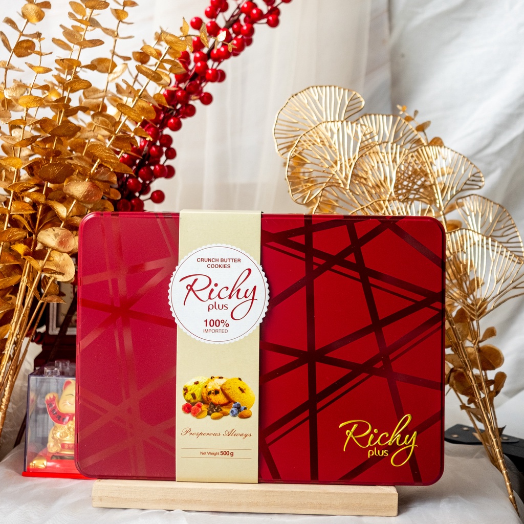 Bánh Quy Richy Hộp Thiết Hiếu Ngô Bánh Trang Trí Gói Quà Tết 500g