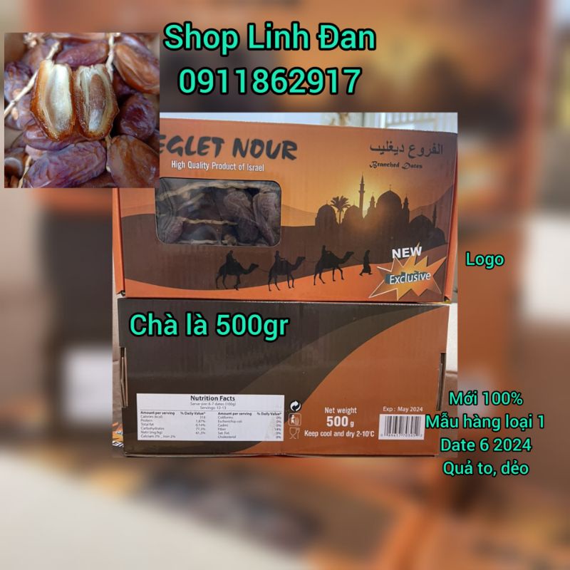 MỚI Combo 2 hộp Chà Là Nguyên Cành DEGLET NOUR ISRAEL 500Gr Date 2024