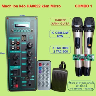 Mạch loa kéo ha8622 xanh guitar ic cs8623e 80w kèm micro
