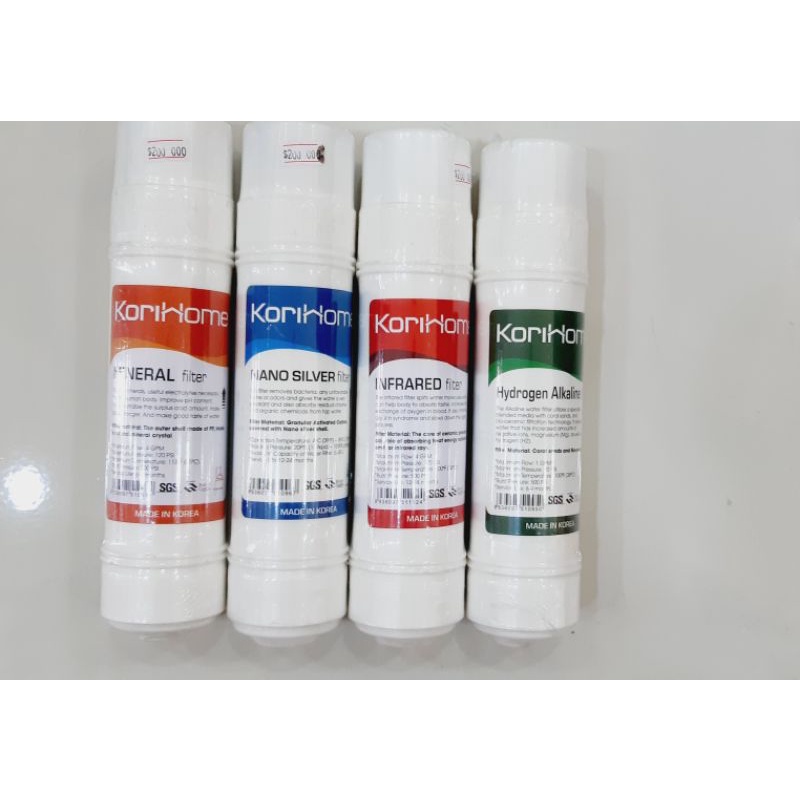 Combo 4 lõi lọc Korihome , dành cho máy nóng lạnh ( Nano Silver , Hydrogen Alkaline, Mineral, Infrared )