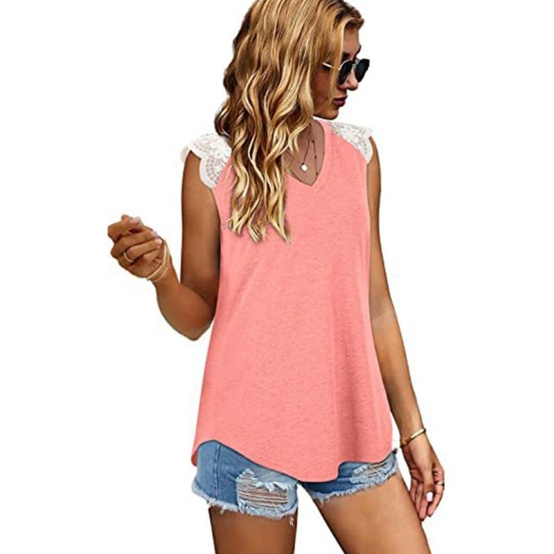 Áo Thun Tay Ngắn Cổ Chữ V Phối Ren Thời Trang Mùa Hè Cho Nữ