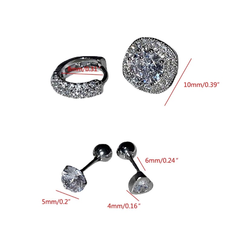 Set 4 Khuyên Tai Tròn Đính Đá Zircon Thời Trang Cho Nữ