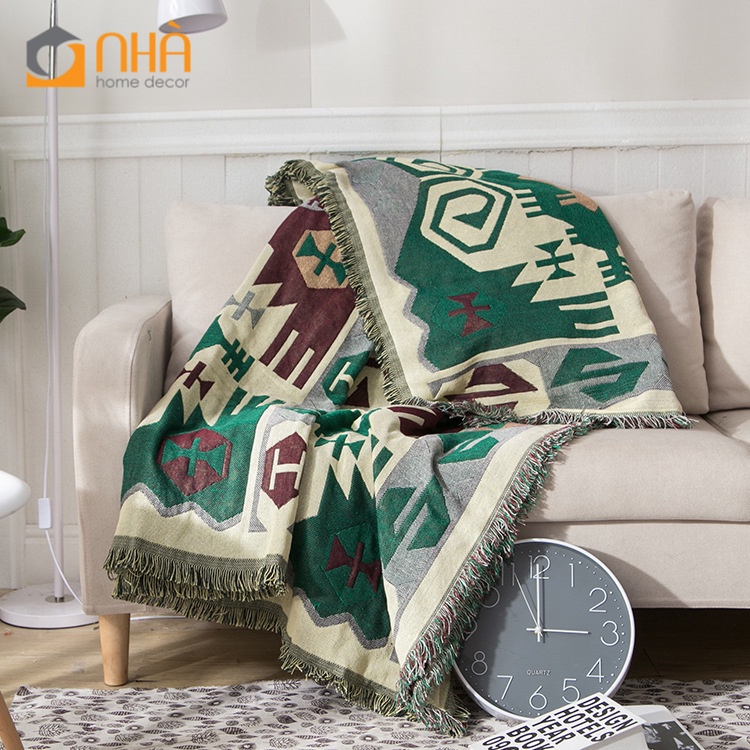 Thảm Phủ Sofa Trang Trí Thổ Cẩm Hoa Văn Bohemian