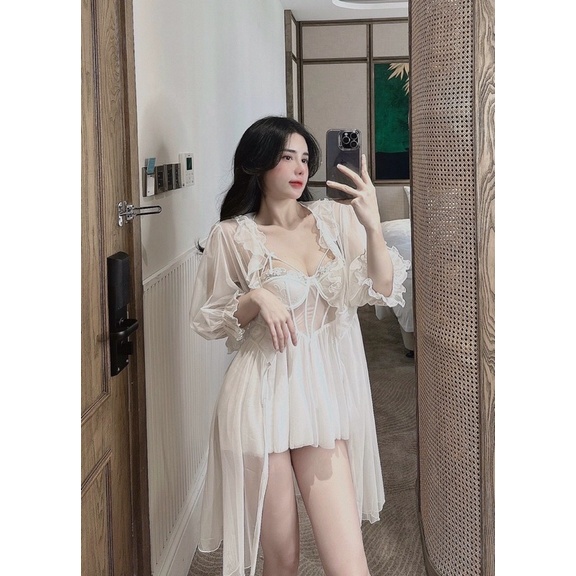 ♥️Hàng QC♥️Set váy ngủ kèm áo choàng ren xuyên thấu sexy _Thanhhien997_ren cao cấp, mỏng manh 751. | BigBuy360 - bigbuy360.vn