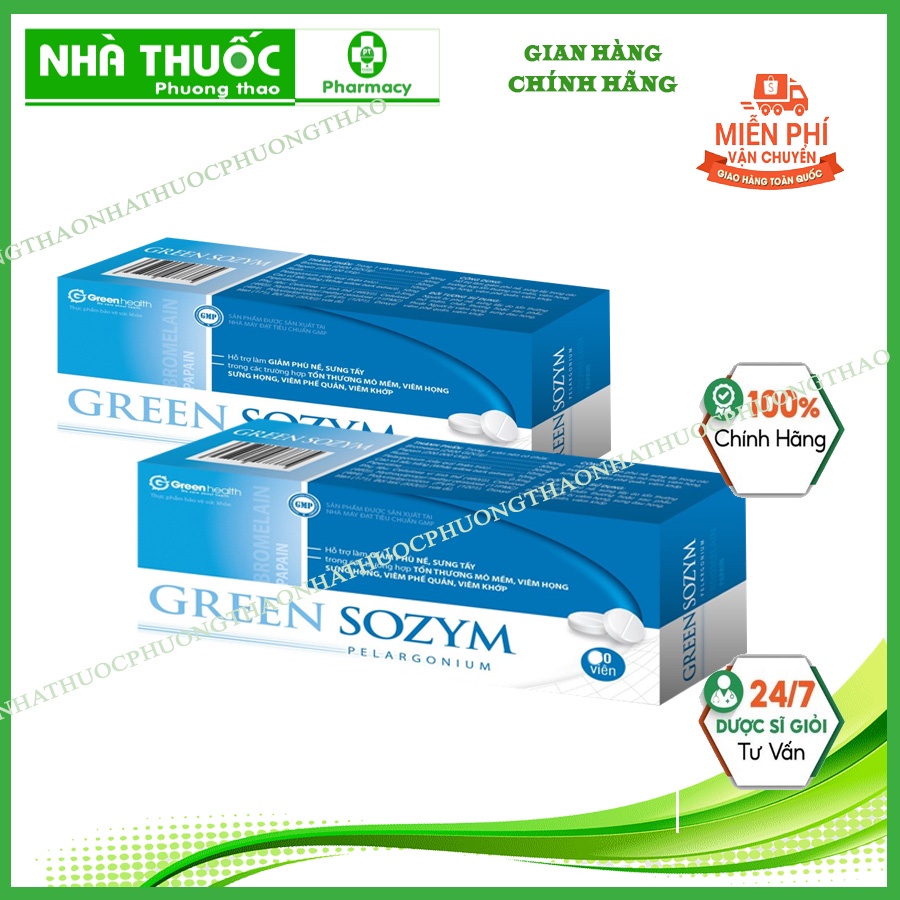 Viên ngậm Green Sozym - Tuýp 24v giúp hỗ trợ giảm ho, đau rát họng, giảm  viêm họng, viêm phế quản
