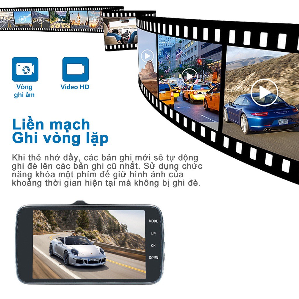 Camera Hành Trình Ô tô X004 trước sau Full HD1080P ，Kèm 2 Cam Trước Và Sau，tích hợp 8 Đèn LED kèm thẻ nhớ 32G