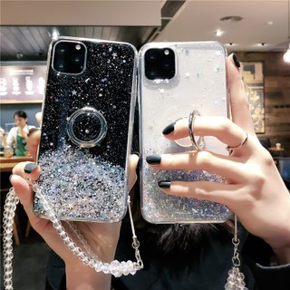 Silver Foil Shining Star Ốp Lưng iPhone14 iPhone12 iPhone13 Pro Max Phone Case With Ring Holder+Chain iPhone 14 Pro Max Phone Casing Cover