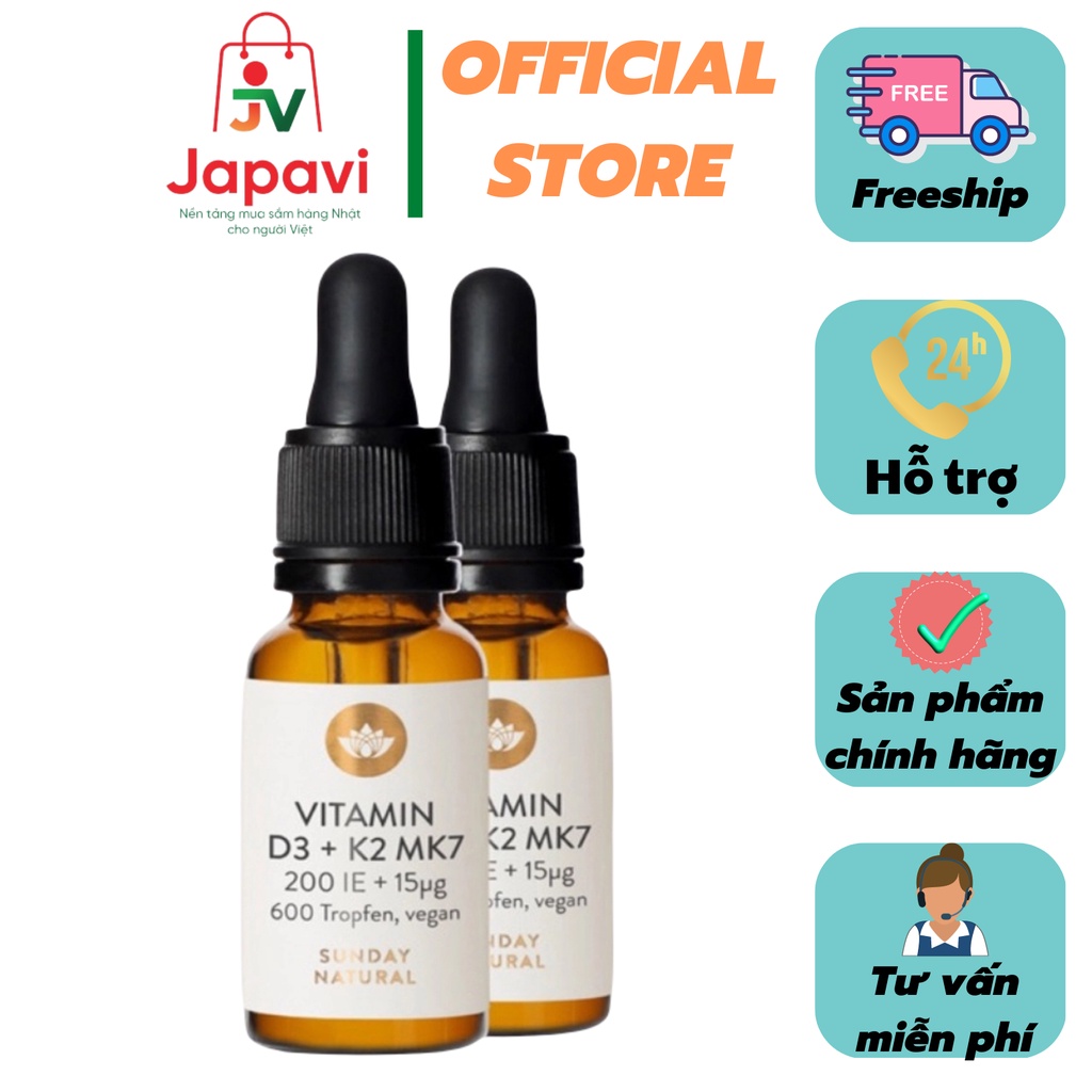 Vitamin D3 K2 Mk7 Sunday Natural 20ml Đức dùng cho bé từ sơ sinh date mới