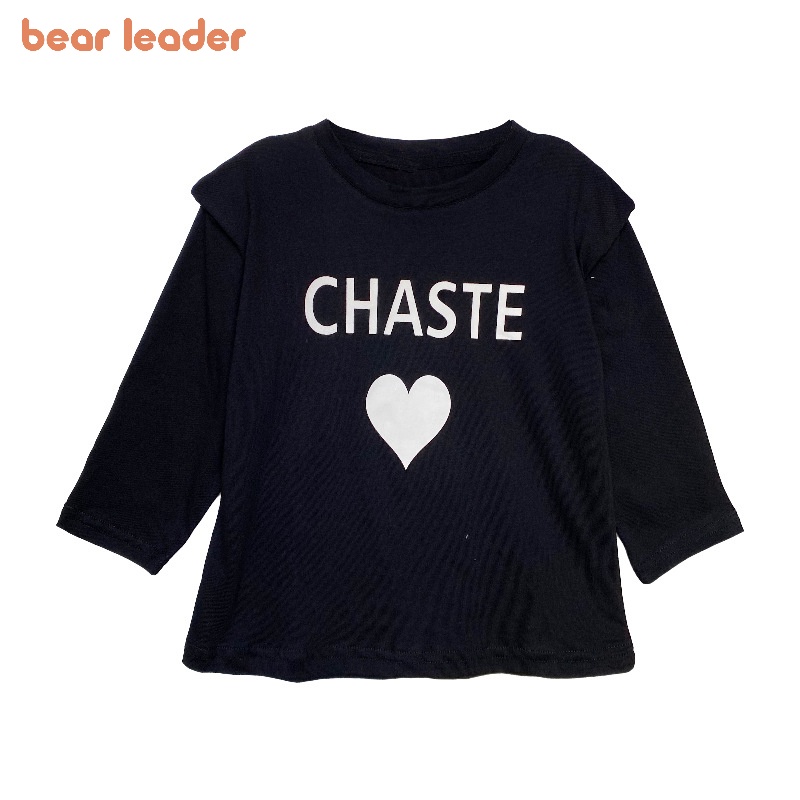 BEAR LEADER Áo Thun Tay Dài In Hình Gấu Thiết Kế Mới Thời Trang Mùa Thu 2023 Dành Cho Bé Gái