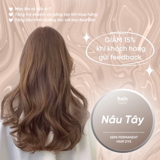 (Tặng Bodymist) Thuốc nhuộm tóc màu nâu tây không tẩy (kèm trợ dưỡng, găng tay)