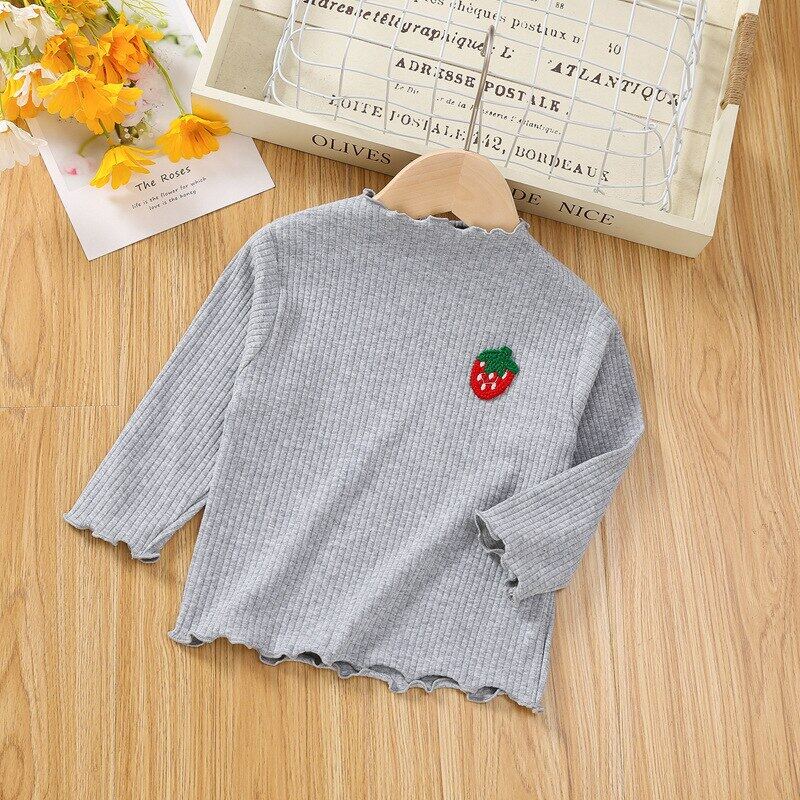 Áo Thun Cotton Cổ Rùa Họa Tiết Dâu Tây Thời Trang Thu Xuân Dành Cho Bé Gái 1-5 Tuổi