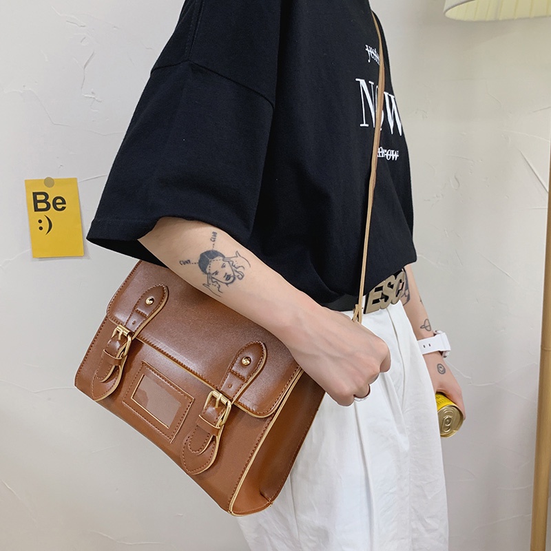 Giỏ đeo chéo unisex cặp da xịn đeo chéo cambridge phong cách brooklyn Hàn Quốc điệu đựng sách vở ipad KINDEE