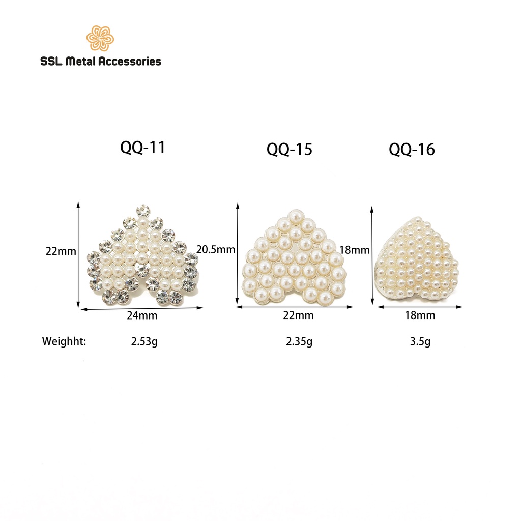 Nút kim loại đính ngọc trai nhân tạo cao cấp - Pearl buttonQQ-16/QQ-15/QQ-11 (1 nút)