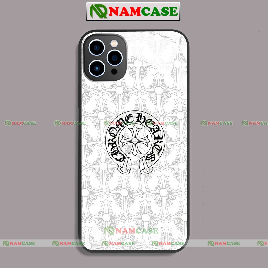 Ốp lưng kính iphone chrome heart cho ip 6/6s/7/8/X/XS/11/12/13/14 Pro Plus Max mặt sau chất liệu kính cường lực