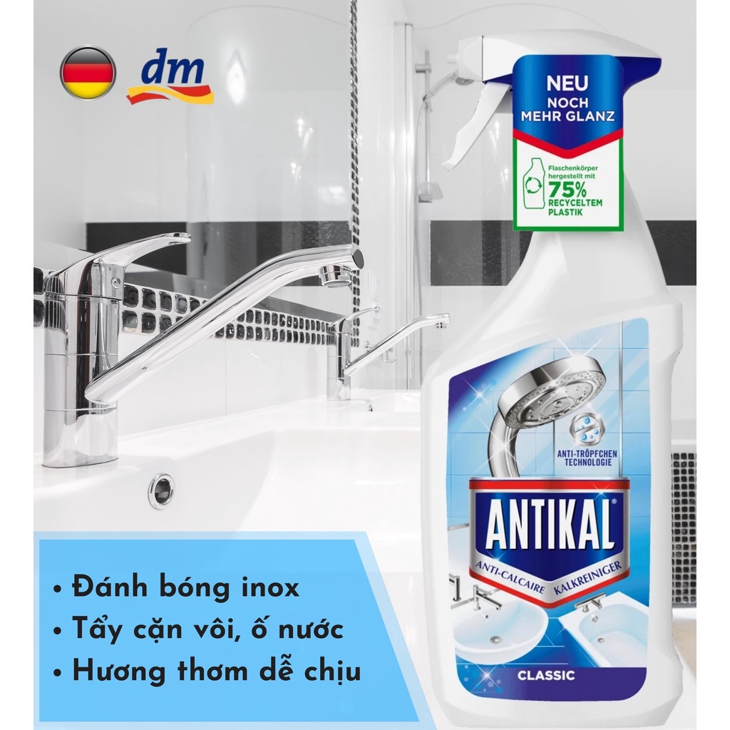 Chai xịt vệ sinh và chống ăn mòn inox Antikal tẩy cặn canxi vòi rửa, vòi sen