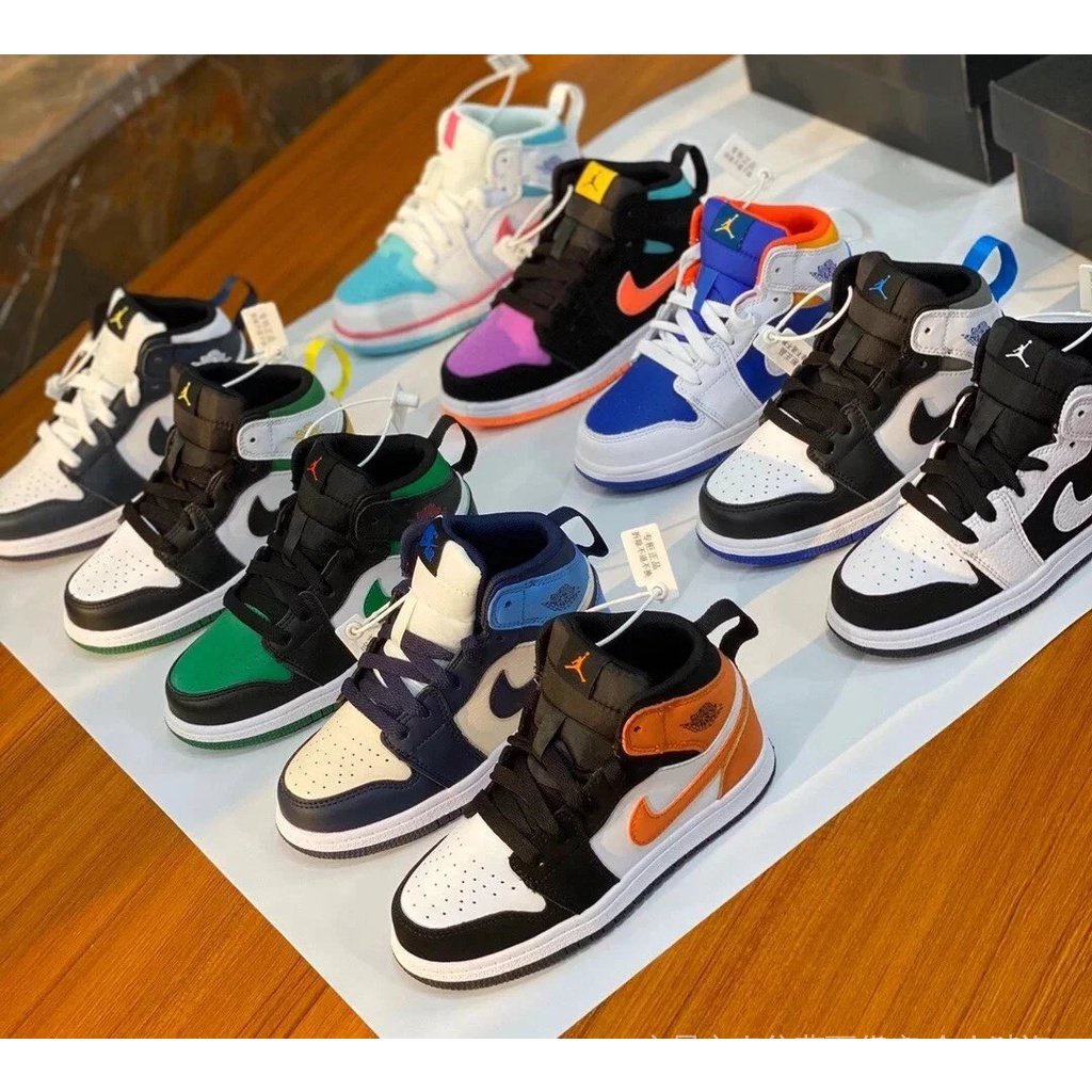 Giày Thể Thao Da Bò Có Đệm Nửa Cổ Thoải Mái Dễ Phối Đồ Air Jordan 1 mid aj Hàng Chính Hãng Cho Trẻ Em UW UNQ