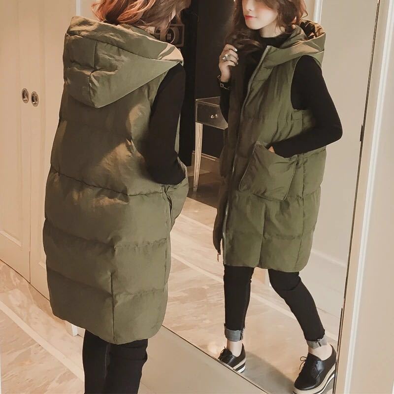 ♕Áo Khoác Phao Cotton Dày Không Tay Có Mũ Trùm Dáng Rộng Phong Cách Hàn Quốc Thời Trang Xuân Thu Mới Dành Cho Bạn Nữ