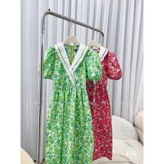 (Ảnh thật 100%) Đầm hoa cổ v dáng dài