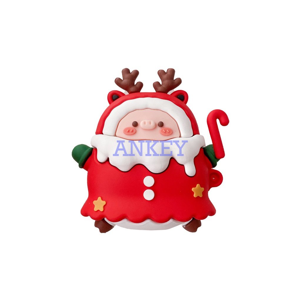 SoundPEATS Air 3 / Air 3 Deluxe /  Air3 Pro Earphone Silicone Case Lovely Merry Christmas Earbuds Waterproof Shockproof Soft Protective Headphone Cover Headset Skin with Ring