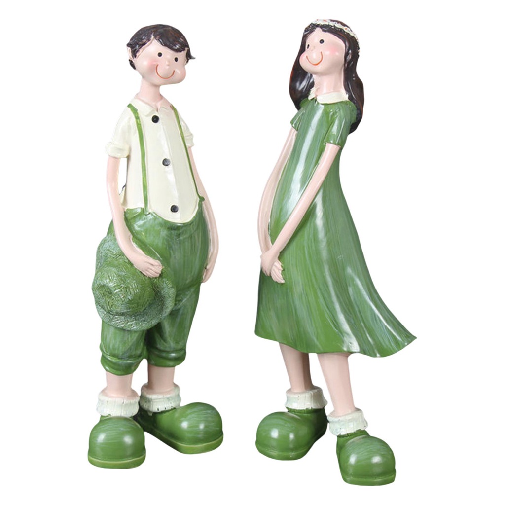 Set 2 Tượng Cặp Đôi Bằng Nhựa Resin Trang Trí Decor