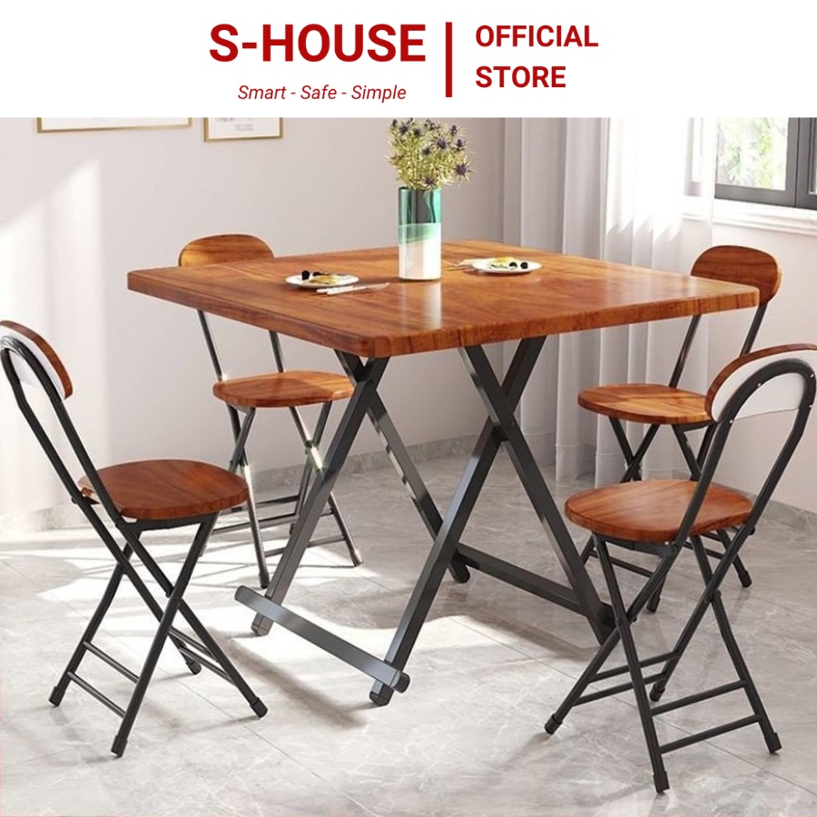 Bộ bàn ghế ăn thông minh Shouse chất liệu gỗ thiết kế thông minh đa năng mặt gỗ chống nước sử dụng ăn cơm