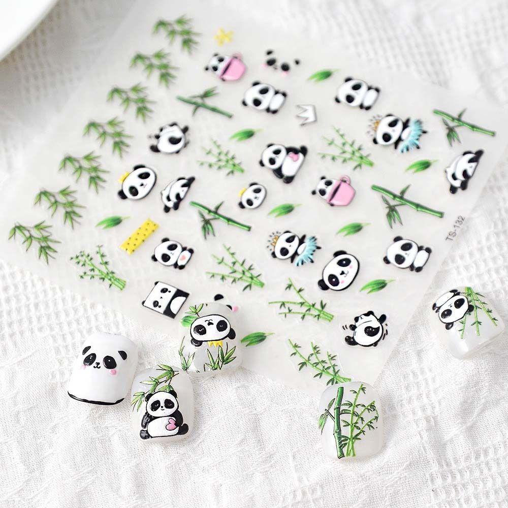 LOMBARD Miếng Dán Trang Trí Móng Tay Họa Tiết Gấu Mèo Hoạt Hình Dễ Thương