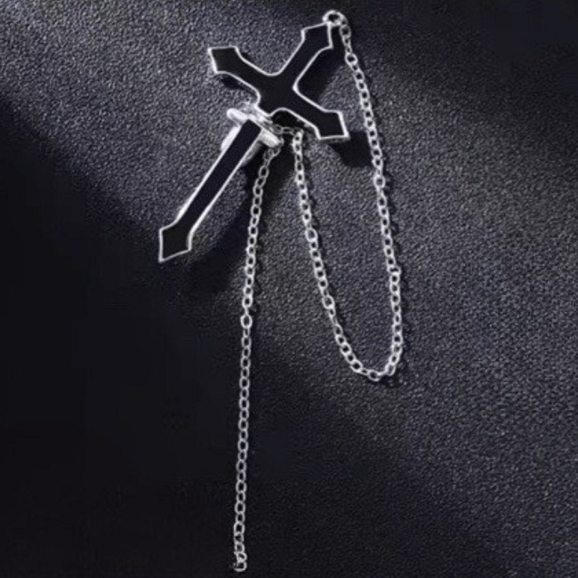 Khuyên tai nam dạng xỏ KuuClothes màu bạc đen đơn giản đẹp  - Hoa tai SWORD