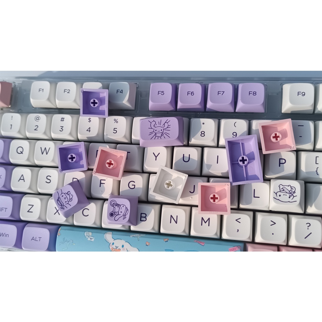 Nắp Đậy Phím XDA PBT 75% 65% 135% In Hình Chú Chó Màu Tím Oải Hương Dễ Thương