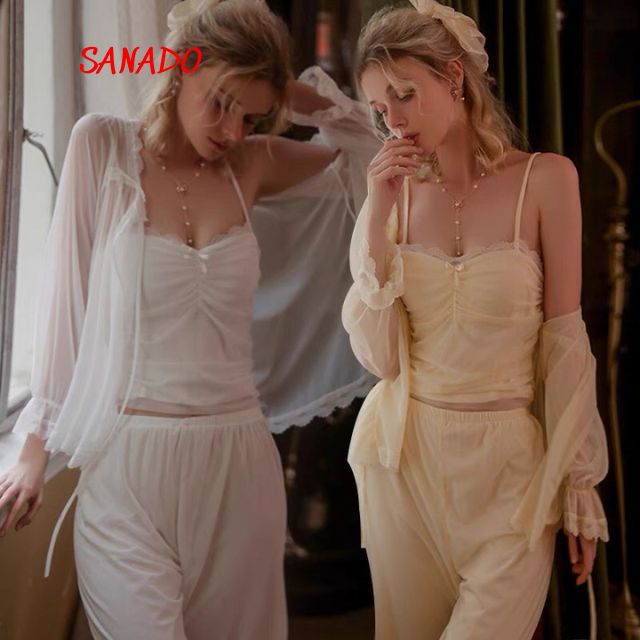 Set 3 món đồ ngủ nữ cao cấp đồ mặc nhà tiểu thư đẹp quyến rũ - Sanado