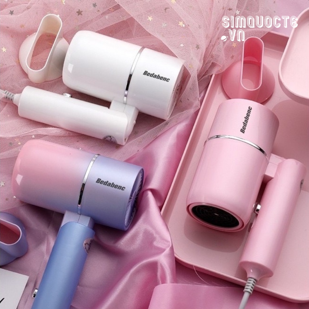 Máy sấy tóc mini Bedabenc tạo kiểu chuyên nghiệp ánh sáng xanh nuôi dưỡng tóc có thể gấp gọn mang theo du lịch tiện lợi