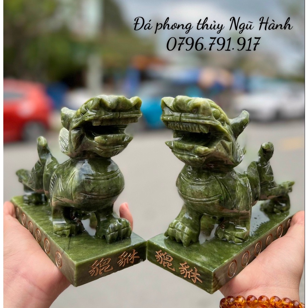 Cặp tỳ hưu phong thủy đá Serpentine ấn độ - dài 18cm & 20cm