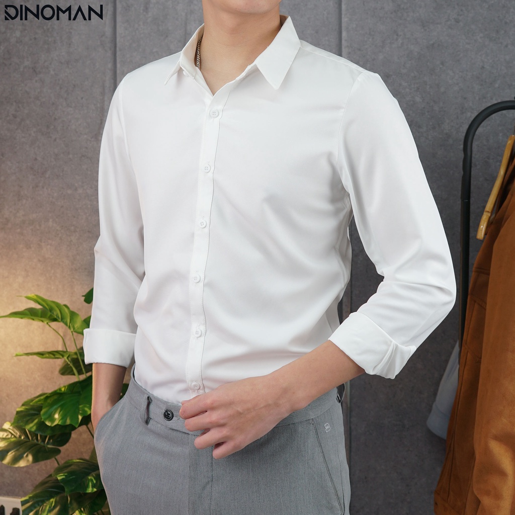 Áo Sơ Mi Nam Dài Tay Trơn DINOMAN Vải Chéo Hàn Dày Dặn Thấm Hút Tốt