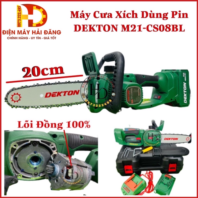 Máy cưa xích dùng pin DEKTON M21-CS08BL Pin 21V. Lam dài 20cm.Bảo Hành 6 Tháng