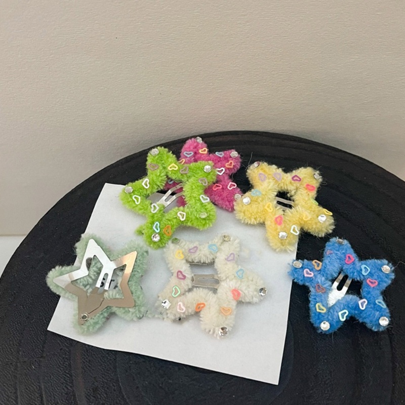 Kẹp Tóc Hình Ngôi Sao / Trái Tim Phủ Lông Nhung Dễ Thương Xinh Xắn Y2k