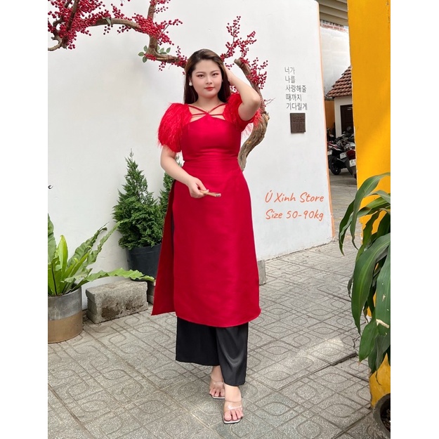 Set Áo Dài BIGSIZE - Ú XINH Khổng Tước cao cấp cho người béo, mập đi tiệc D48