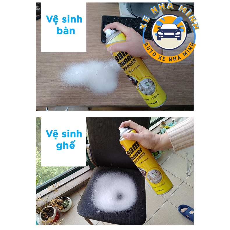 Chai xịt vệ sinh nội thất ô tô Xe Nhà Mình, dạng bọt, tẩy ổ vết bẩn hiệu quả, dung tích 650ml, sẵn đầu cọ ở nắp chai