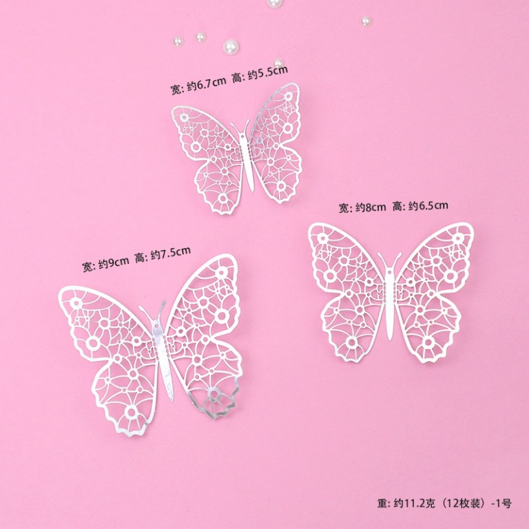 phụ kiện bánh sinh nhật [FREESHIP❤️] set 12 bướm giấy bạc đẹp